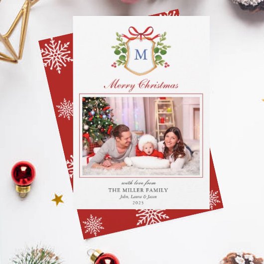 Monogramm Wappen mit Grün Weihnachtsfeiertag Feiertagskarte