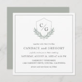Monogramm Wappen mit Olive Branches Hochzeit Einladung (Vorne/Hinten)