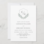Monogramm Wappen mit Olive Branches Hochzeit Einladung (Vorderseite)