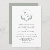 Monogramm Wappen mit Olive Branches Hochzeit Einladung (Vorne/Hinten)