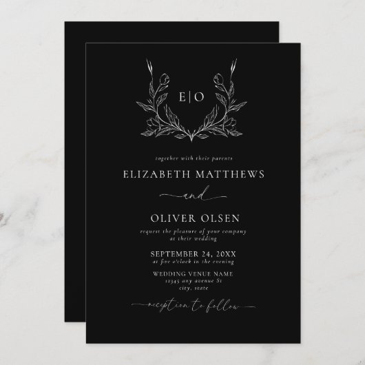 Monogramm-Wappen | Moderne Minimalistische Hochzei Einladung (Vorne/Hinten)