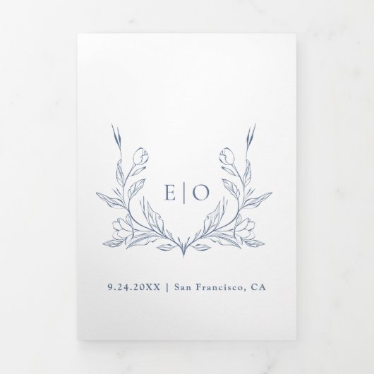 Monogramm-Wappen | Modernes Minimalistisches Hochz Dreifach Gefaltete Einladung (Cover)