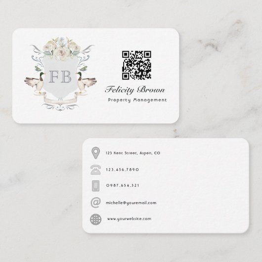 Monogramm-Wappen QR-Code Visitenkarte (Vorne/Hinten)