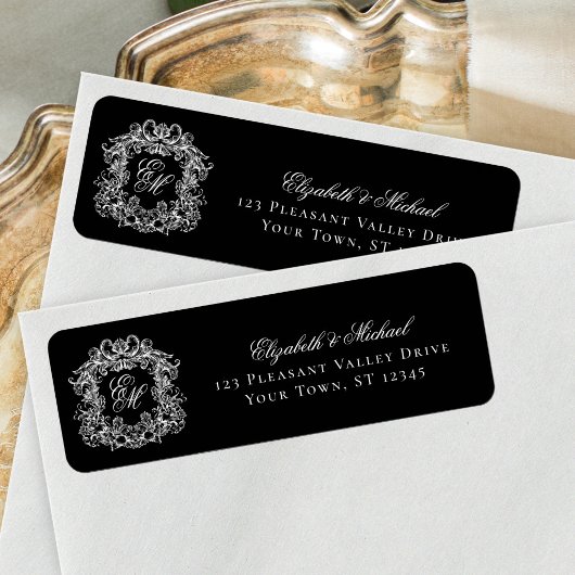 Monogramm-Wappen Schwarz Hochzeit Rücksendeadresse