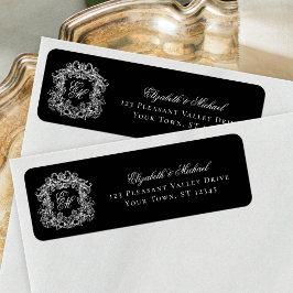 Monogramm-Wappen Schwarz Hochzeits-Rücksendeadress