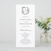 Monogramm-Wappen Schwarz | White Wedding Program C Menükarte (Stehend Vorderseite)