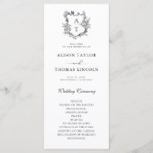 Monogramm-Wappen Schwarz | White Wedding Program C Menükarte (Vorderseite)