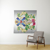 Monogramm Wappen Silberschild-Drache Wandteppich (Beispiel (Horizontal))