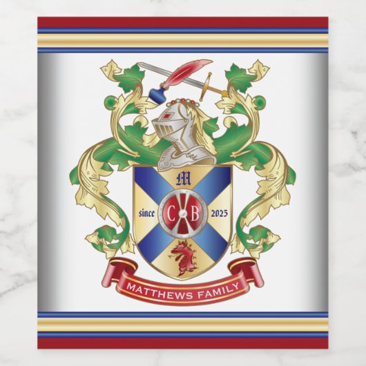 Monogramm Wappen Silberschilddrache Weinetikett (Einzelnes Label)