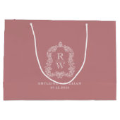 Monogramm-Wappen-Staubrose-Hochzeit Große Geschenktüte (Rückseite)