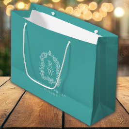 Monogramm-Wappen Türkis Hochzeit Große Geschenktüte