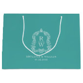 Monogramm-Wappen Türkis Hochzeit Große Geschenktüte (Vorderseite)