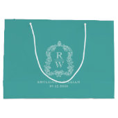 Monogramm-Wappen Türkis Hochzeit Große Geschenktüte (Rückseite)