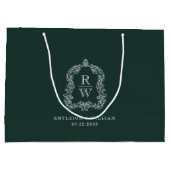Monogramm-Wappen Waldgrüne Hochzeit Große Geschenktüte (Rückseite)