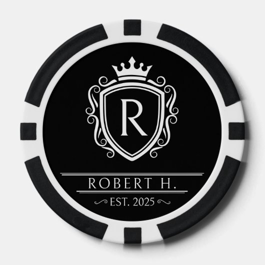 Monogramm Wappenschild Krone Schwarz Pokerchips (Vorderseite)