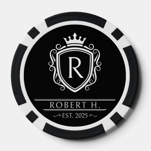Monogramm Wappenschild Krone Schwarz Pokerchips (Rückseite)