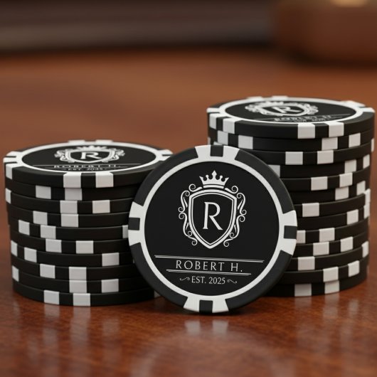 Monogramm Wappenschild Krone Schwarz Pokerchips