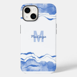 Monogramm-Wasserfarbe-Abstrakt Blau iPhone 14 Hülle