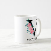 Monogramm Wasserfarbe Benutzerdefinierter Einzelbu Kaffeetasse (VorderseiteRechts)