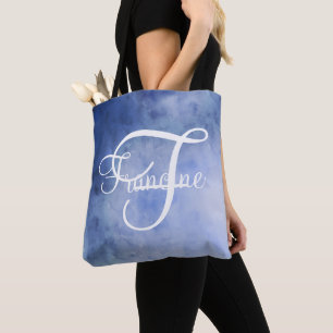 Monogramm Wasserfarbe Blau und Weiß personalisiert Tasche