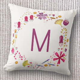 Monogramm Wasserfarbe Blumenmuster Kissen