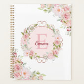 Monogramm-Wasserfarbe-Blush-Rosen-Blumen Floral Planer (Vorderseite)