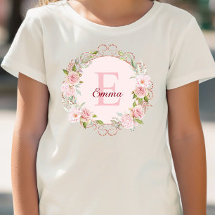 Monogramm-Wasserfarbe-Blush-Rosenblüten-Blumenflor T-Shirt