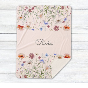 Monogramm-Wasserfarbe Bunte Wildblumenwiese Sherpadecke