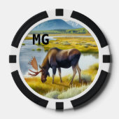 Monogramm-Wasserfarbe-Elch-Pokerchip Pokerchips (Vorderseite)