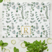 Monogramm-Wasserfarbe-Eukalyptus-Blumenmuster Geschirrtuch (Gefaltet)