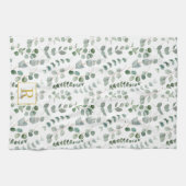 Monogramm-Wasserfarbe-Eukalyptus-Blumenmuster Geschirrtuch (Horizontal)