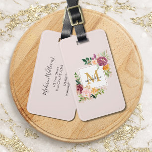 Monogramm Wasserfarbe Farbige Rosen Blume Floral Gepäckanhänger