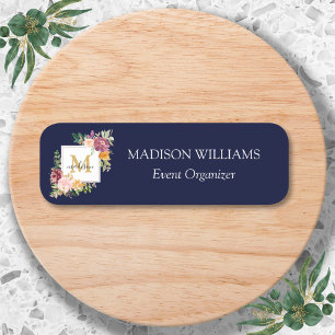 Monogramm Wasserfarbe Farbige Rosen Blume Floral Namensschild