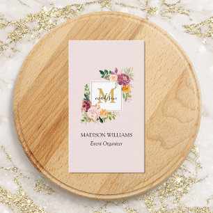 Monogramm Wasserfarbe Farbige Rosen Blume Floral Visitenkarte