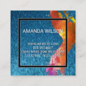 Monogramm Wasserfarbe gebürstet | Blaue Textur Quadratische Visitenkarte (Rückseite)