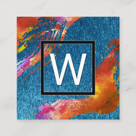 Monogramm Wasserfarbe gebürstet | Blaue Textur Quadratische Visitenkarte (Vorderseite)