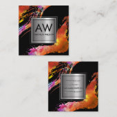 Monogramm Wasserfarbe gebürstet | Metallbanner Quadratische Visitenkarte (Vorne/Hinten)