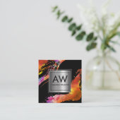 Monogramm Wasserfarbe gebürstet | Metallbanner Quadratische Visitenkarte (Stehend Vorderseite)