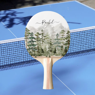 Monogramm-Wasserfarbe Grüner Kiefernwald auf dem B Tischtennis Schläger