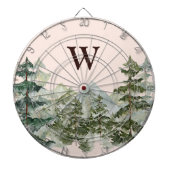 Monogramm-Wasserfarbe Kiefernwald & Berg Rustikal Dartscheibe (vorne)