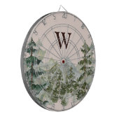 Monogramm-Wasserfarbe Kiefernwald & Berg Rustikal Dartscheibe (Vorderseite Links)