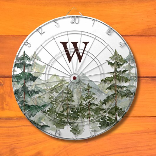 Monogramm-Wasserfarbe Kiefernwald & Berg Rustikal Dartscheibe