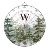 Monogramm-Wasserfarbe Kiefernwald & Berg Rustikal Dartscheibe (vorne)