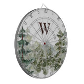 Monogramm-Wasserfarbe Kiefernwald & Berg Rustikal Dartscheibe (Vorderseite Links)
