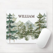 Monogramm-Wasserfarbe Kiefernwald & Berg Rustikal Mousepad (Mit Mouse)