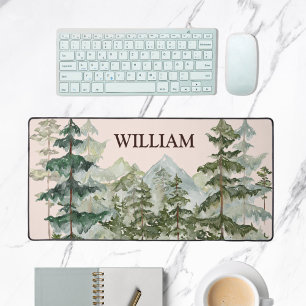 Monogramm-Wasserfarbe Kiefernwald und Berg Rustika Schreibtischunterlage