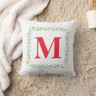 Monogramm Wasserfarbe Kranz Weihnachts Kissen