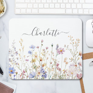 Monogramm-Wasserfarbe-Ländliche Hübsche Wildblumen Mousepad