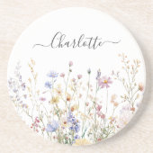 Monogramm-Wasserfarbe-Ländliche schöne Wildblumenw Getränkeuntersetzer (Vorne)