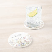 Monogramm-Wasserfarbe-Ländliche schöne Wildblumenw Getränkeuntersetzer (Seite)
